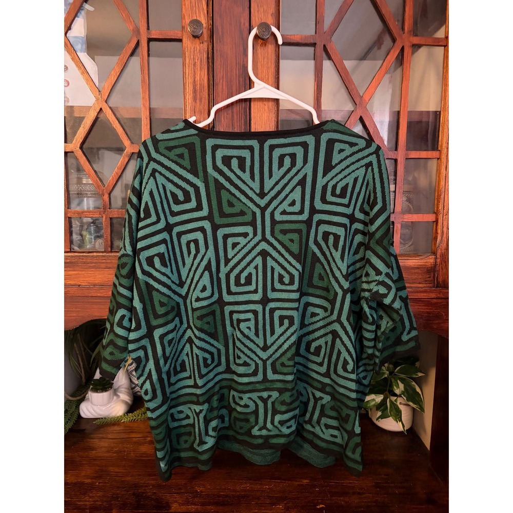 Peruvian Connection Green Geometric Pima Cotton Knit Sweater Top XS/S - Picture 2 of 5